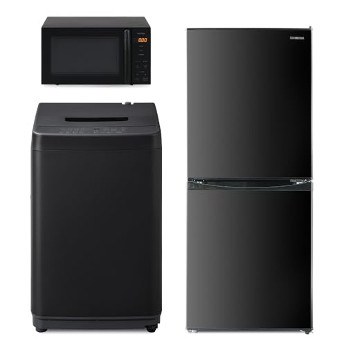 アイリスオーヤマ 家電セット 新生活セット 新生活 新生活家電セット 一人暮らし 【2024新生活3点セット】 洗濯機 4.5kg 黒 + 冷蔵庫 142L 黒 + レンジ 17L 黒